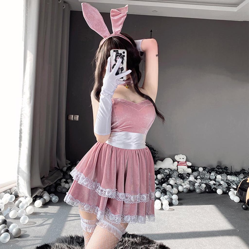 AssassinCat Sexy Pink Bunny Santa Christmas Halloween Costume Stage Performance Cute Velvet Game Adult Photo Luxury Set Costume, Costume, Set,
