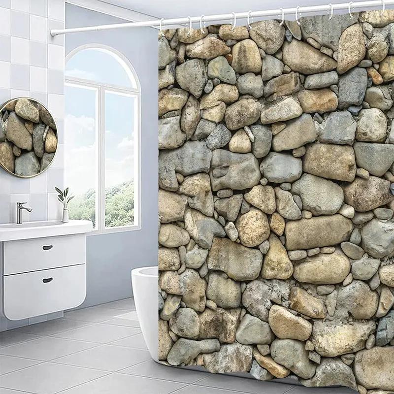 3D Kamenná zeď Sprchový závěs Vintage Starý Koupelnový závěs Rustikální Venkovská Koupelnová dekorace s háčky Polyesterová Tkanina Pratelná Látka
