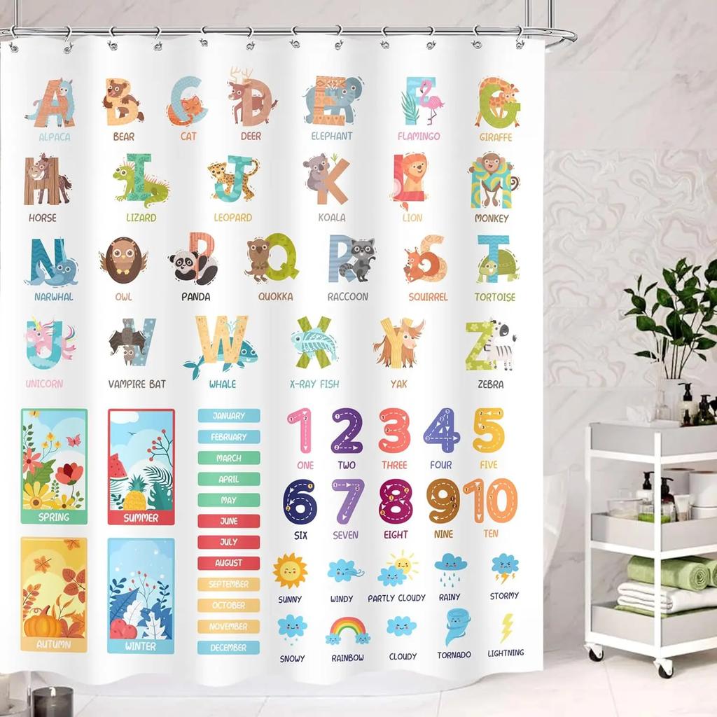 Kids Rainbow Shower Curtain Cartoon Cute Stars Clouds Love Inspirational Quotes Flower Boy Girl Polyester Bathroom Decor Curtain