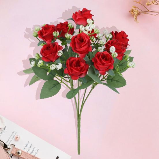 Kytice z umělých růží se zelenými listy stonku Realistické opakovaně použitelné umělé květinové rostliny Domácí dekorace Svatební párty Foto rekvizity