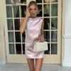 Bow Backless Satin Mini Dress For Women Elegant Fashion Sleeveless Patchwork Party Dress Gown Female Solid Mini Dress