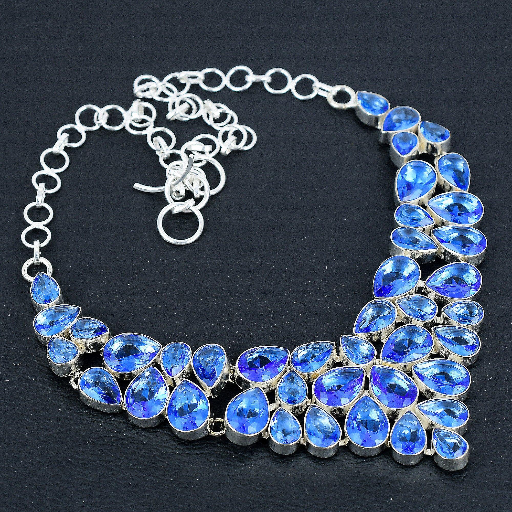 

Ожерелье ручной работы из серебра 925 пробы с драгоценным камнем London Blue Topaz, серебряное ожерелье London Blue Topaz для жены, ожерелье унисекс, подарок на вату 20 синий