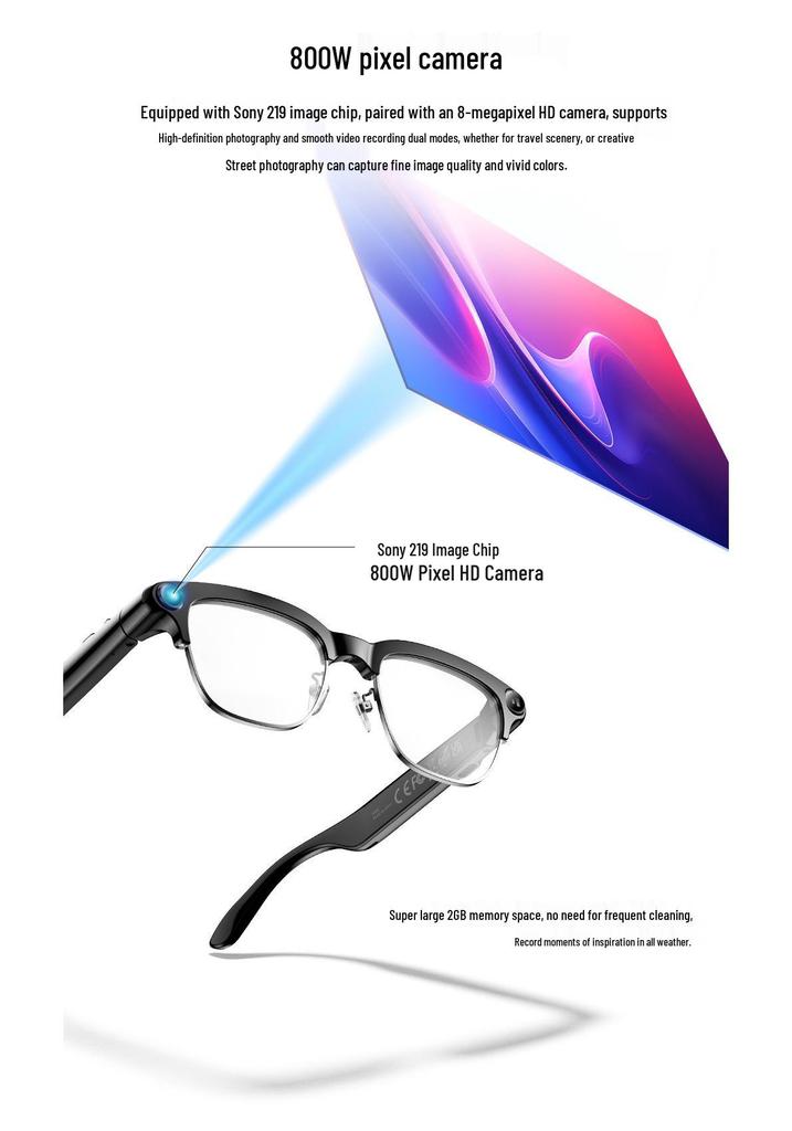 AI Smart Glasses with Metal Frame: 800W Camera, Video & Photo, Voice Recording, Translation, Music