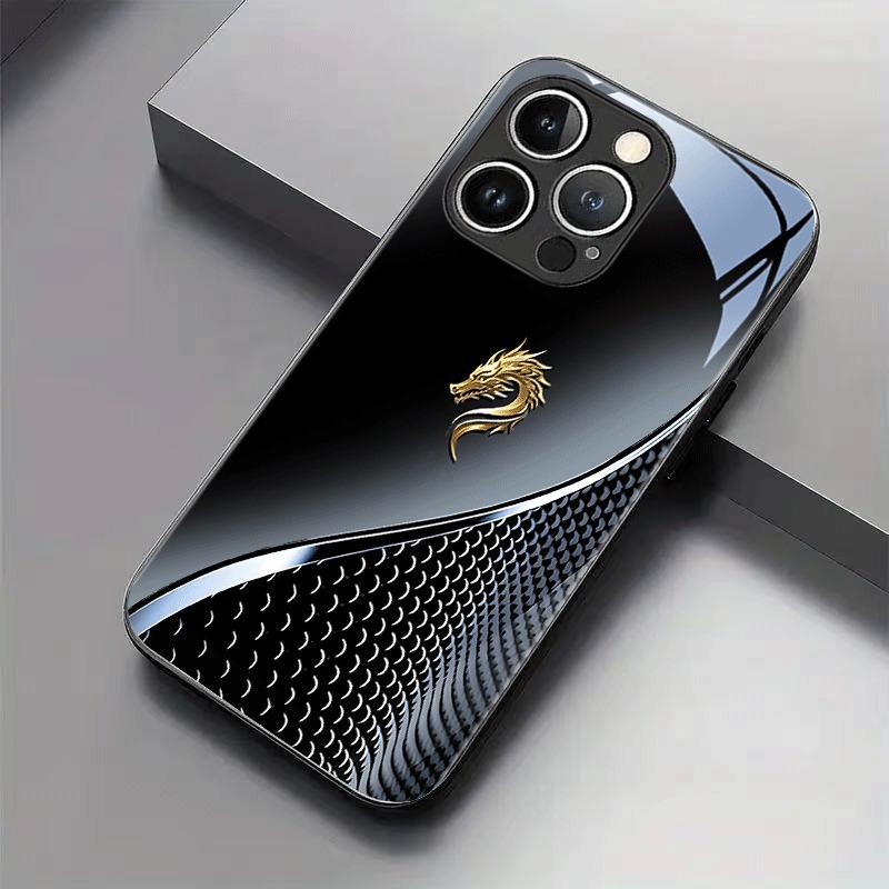 Black Silver Gold Dragon Head Pattern Tempered Glass Black Phone Case For Samsung Galaxy S25 S24 S23 Ultra Plus FE Cover