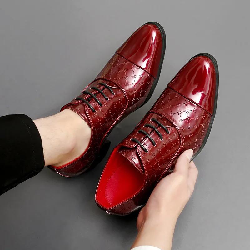 Italian Luxury Red Men Heel Shoes Man Male Oxford Men's Wedding Mens Shoes Designer Leather Formal Dress Shoes for Men