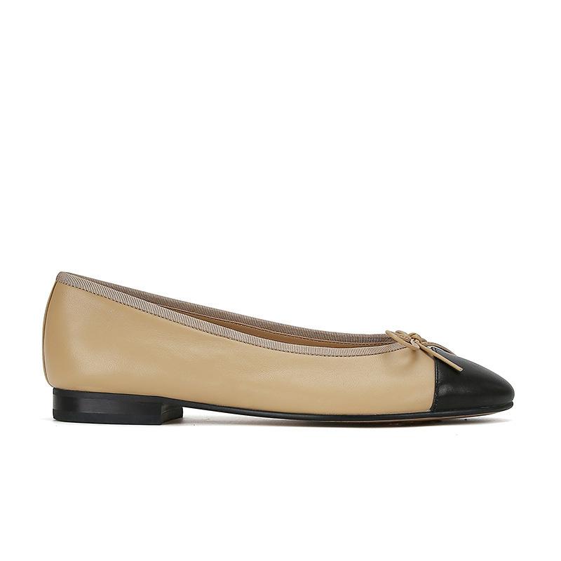 Flat bottomed single shoe women's shallow mouth round toe French bow color blocked ballet women's shoes