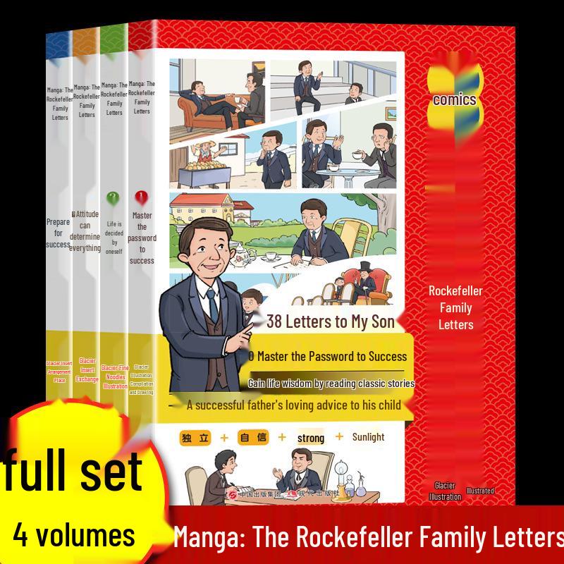 Manga Edition: The Rockefeller Family Letters Complete 4-Volume Set, 38 Genuine Letters to His Son - Children s Edition