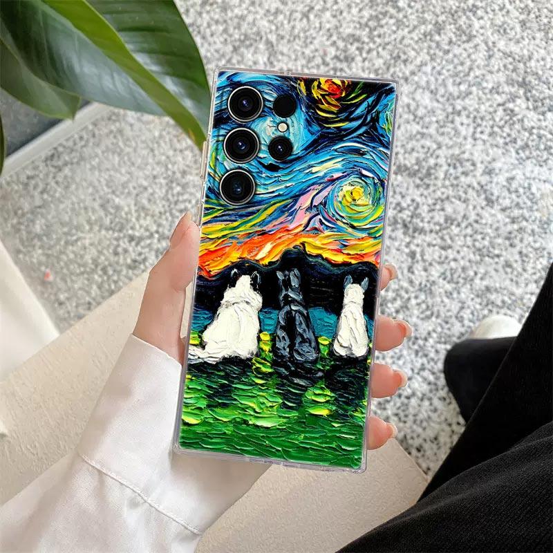 

Чехол-накладка для Samsung Galaxy S26 S25 S24 S23 Ultra S20 S21 FE S22 Plus S26, масляная живопись Звездная ночь Ван Гога с изображением кота Galaxy S20