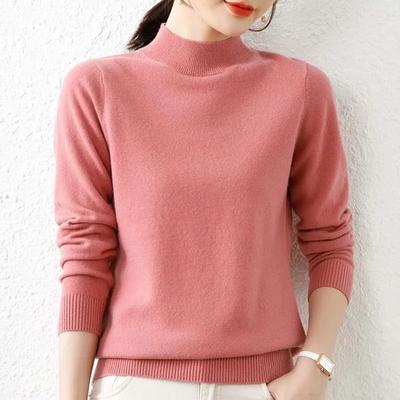 Herbst Büro-Dame gestrickt Langarm Pullover Winter Tops elegante Halb hohen Kragen Pullover Mode warme Frauen Kleidung