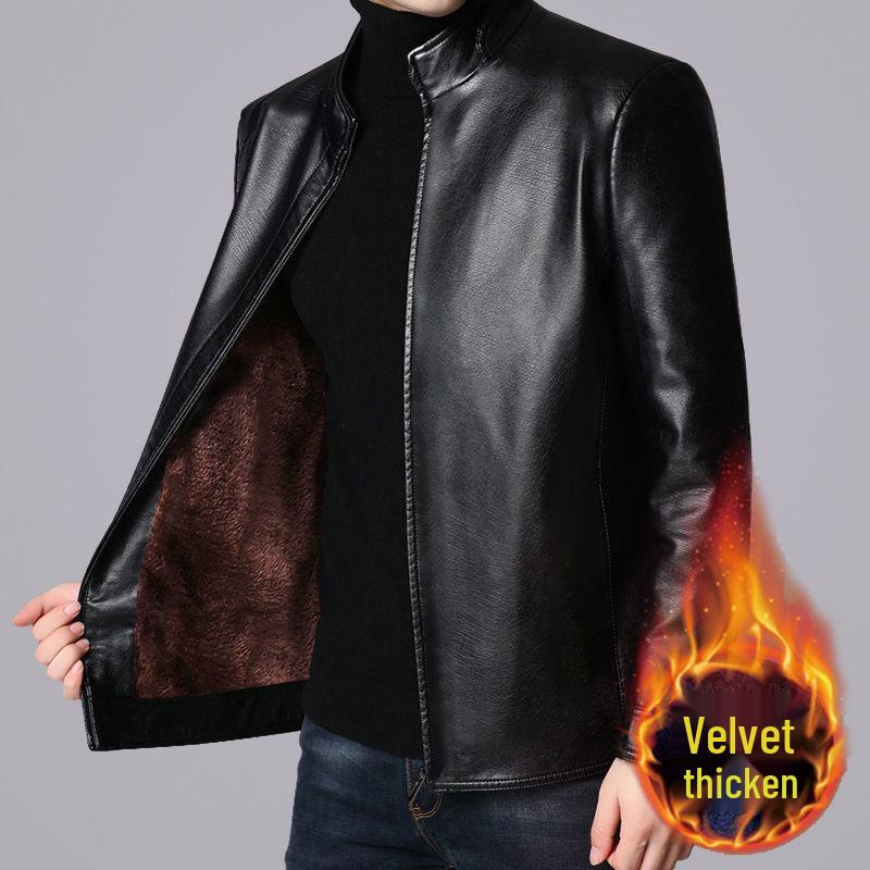 2024 Men's Fleece-Lined & Thin Style Winter Leather Jacket for Middle-Aged and Elderly