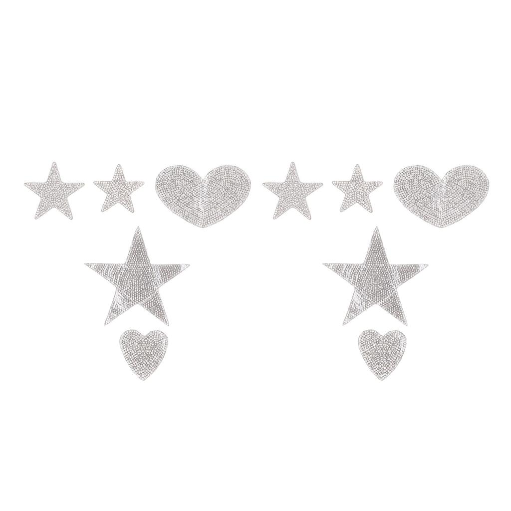 10 st stjärnformade strassapplikationer självhäftande DIY hjärta strykpåsar påsybara märken för