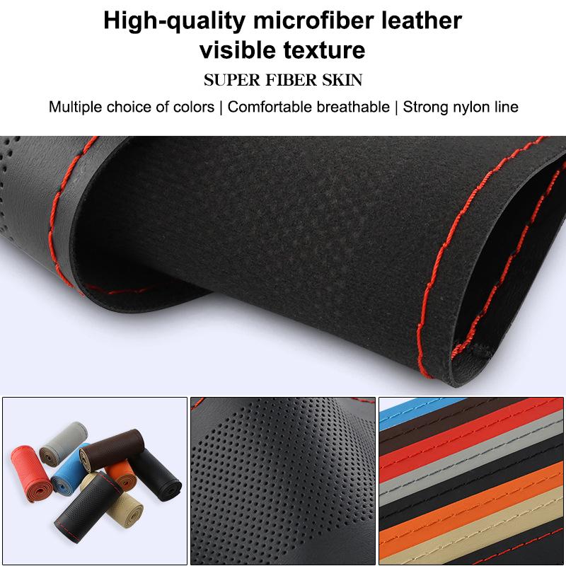 Ultra Fine Diy Hand Woven Genuine Leather Breathable Steering Wheel Cover With Needle And Thread Steering Wheel Protective Cover