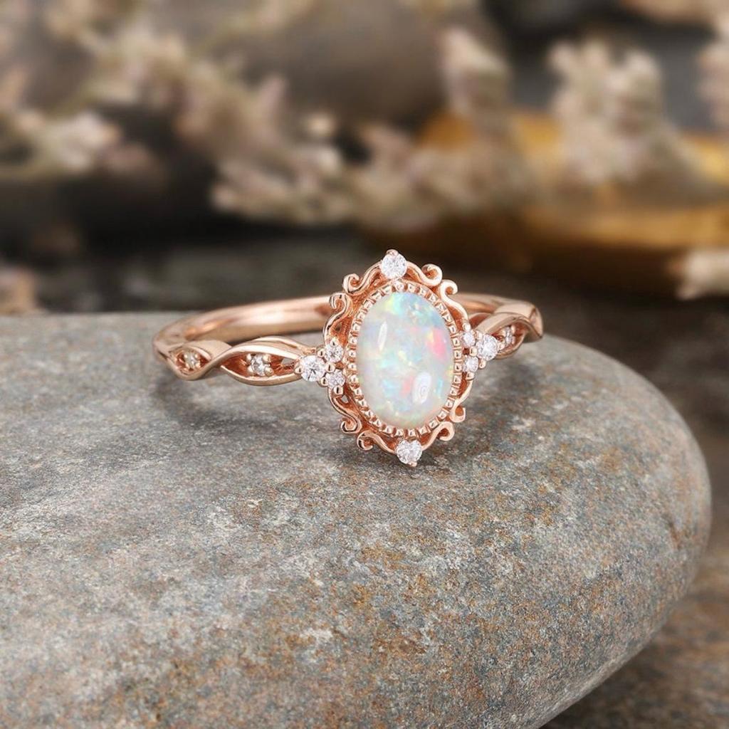 Sanjie Rose Gold Opal Ring: Exquisite Ladies' European & American Fashion Jewelry