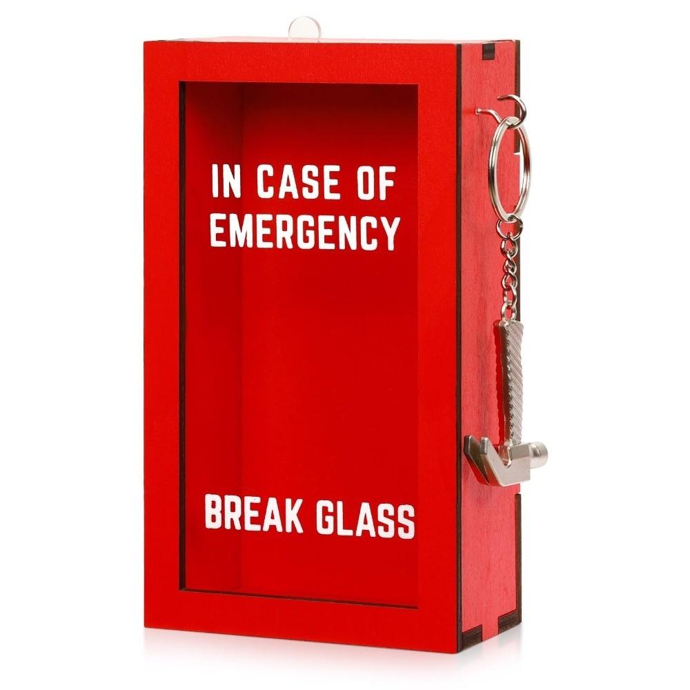 Break In Case Emergency Geschenkbox Rotes Holzmaterial Geschenkverpackungsbox mit Hammer Gag Geschenk-Organizer für Geburtstag Feiertag