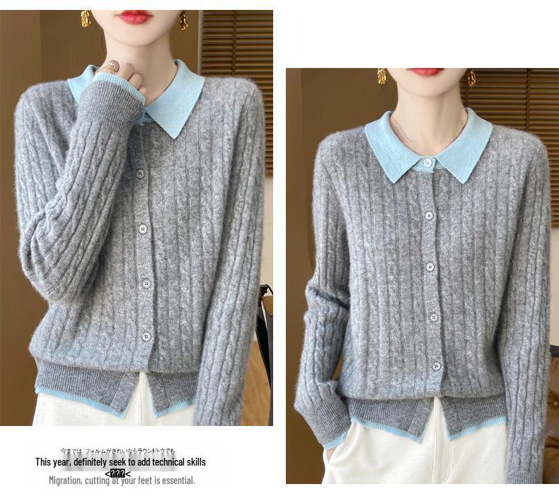 Women's Autumn Knitted Wool Cardigan with Doll Collar – High-End Fashion Sweater Coat