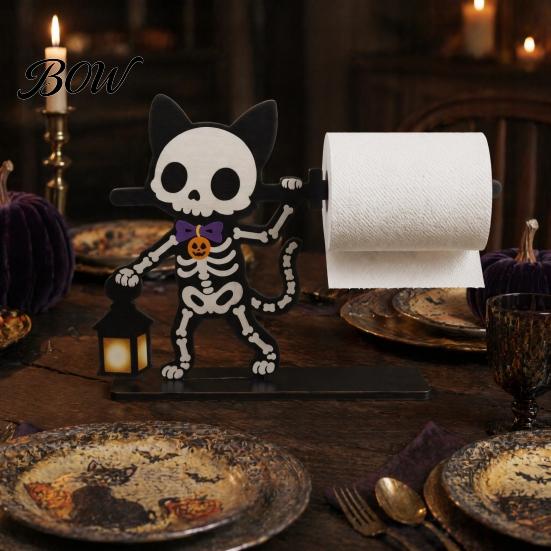 Indoor Countertop Tissue Stand Halloween Paper Towel Holder, Wooden Skeleton/Ghost/Cat/Pumpkin/Witch Stand, Holder Gothic Roll Storage Organizer