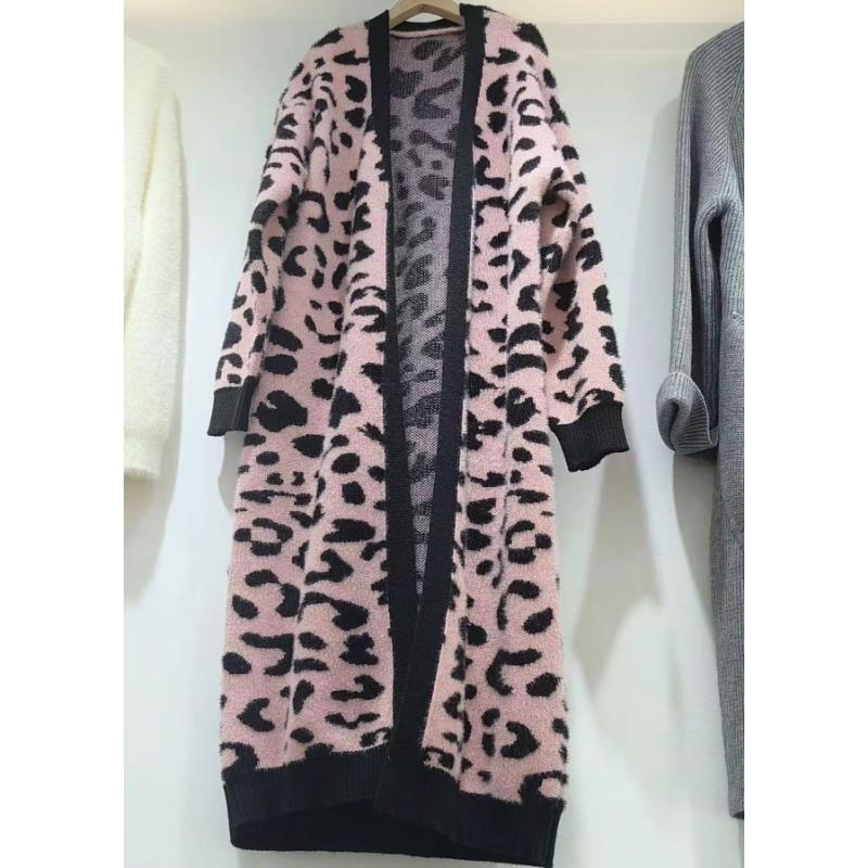 

Новый вязаный кардиган с леопардовым принтом, женский, длинный, свободный, большого размера, имитация норки, повседневный, модный свитер-жакет One size