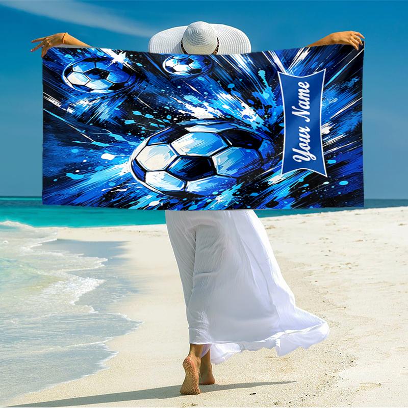 1PC Custom Name Soccer Ball Splash Art Beach Towel Highly Absorbent And Sand-Resistant Towel for Swimming, Pool, Yoga, And Travel Lightweight