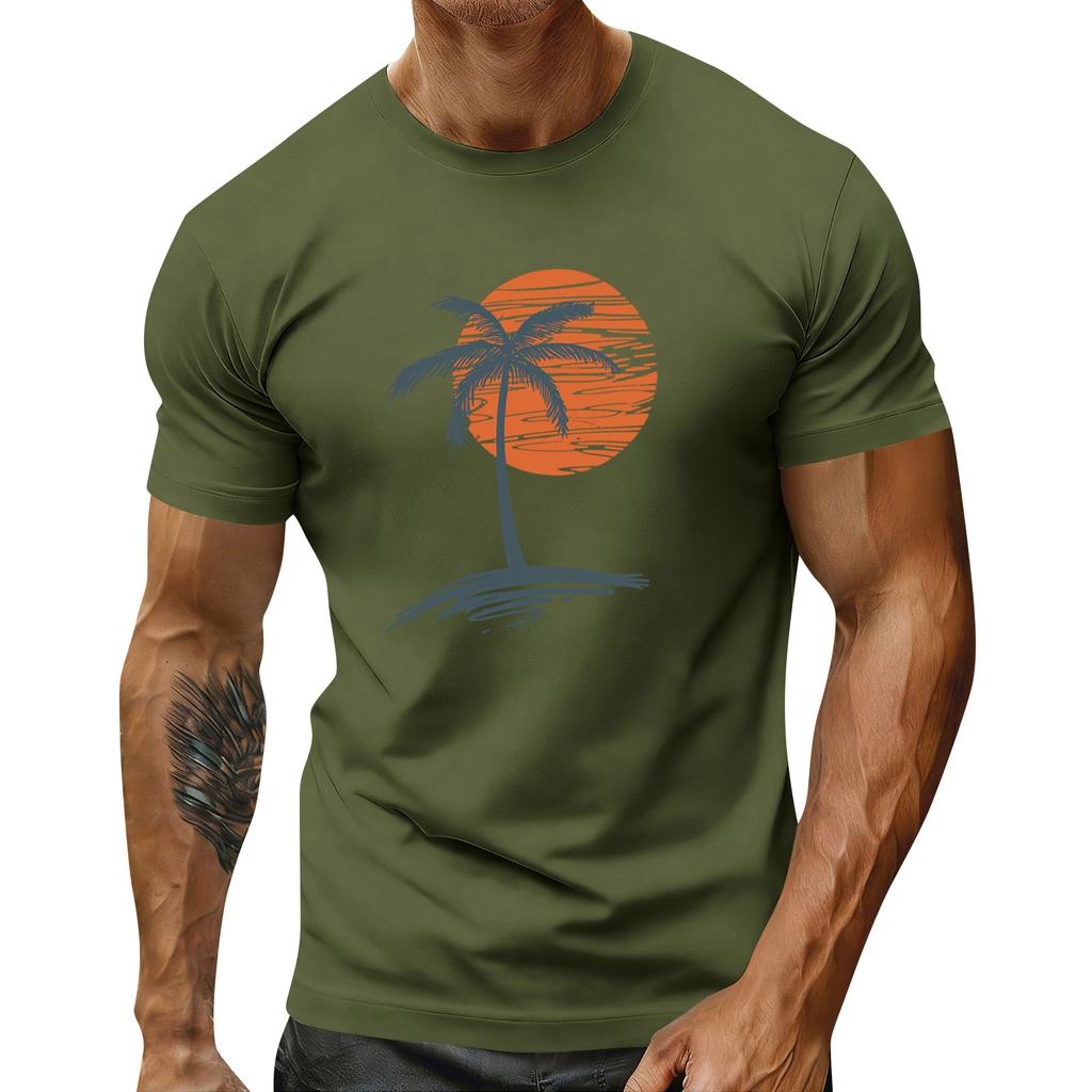 Men's Holiday Print Round Neck Short Sleeve Top Casual Sports Top