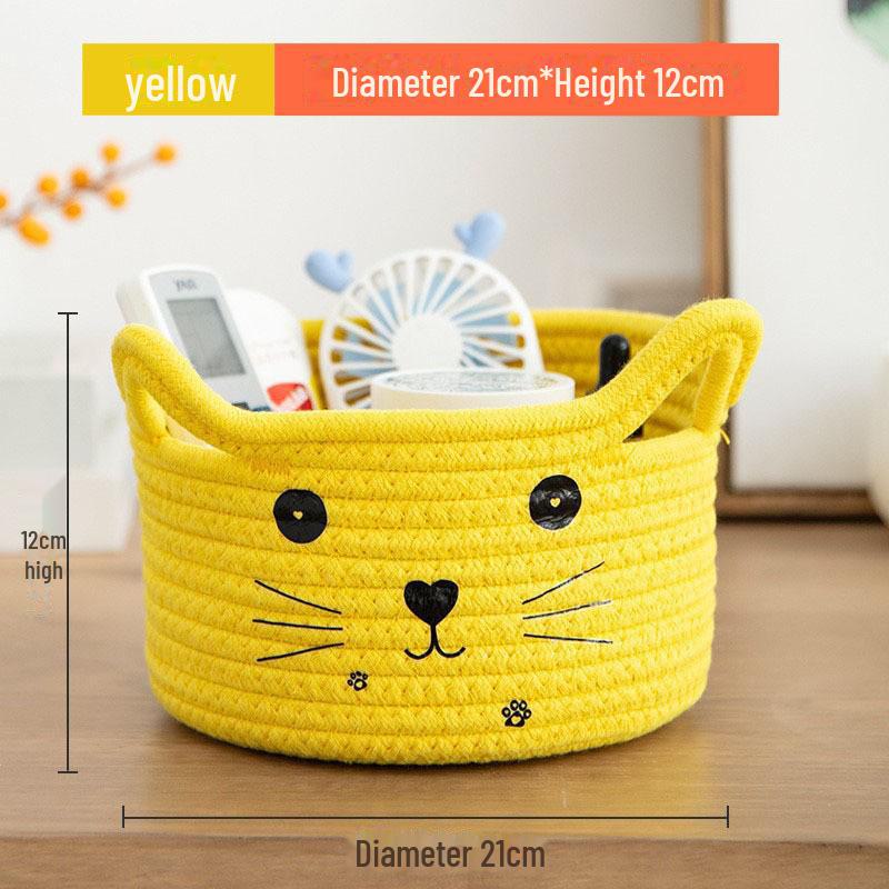 Colorful Cat Cotton Rope Storage Basket for Cosmetics, Toys, Keys & Books