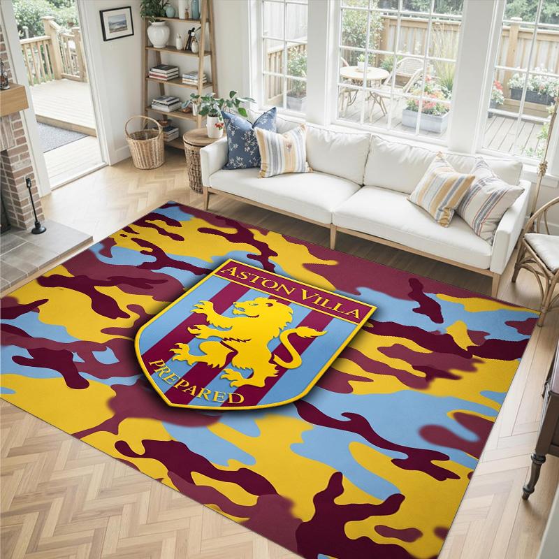 Aston Villa Football Design Crystal Velvet Carpet Cozy Non?Slip Printed Rug For Bedroom Living Room Entrance