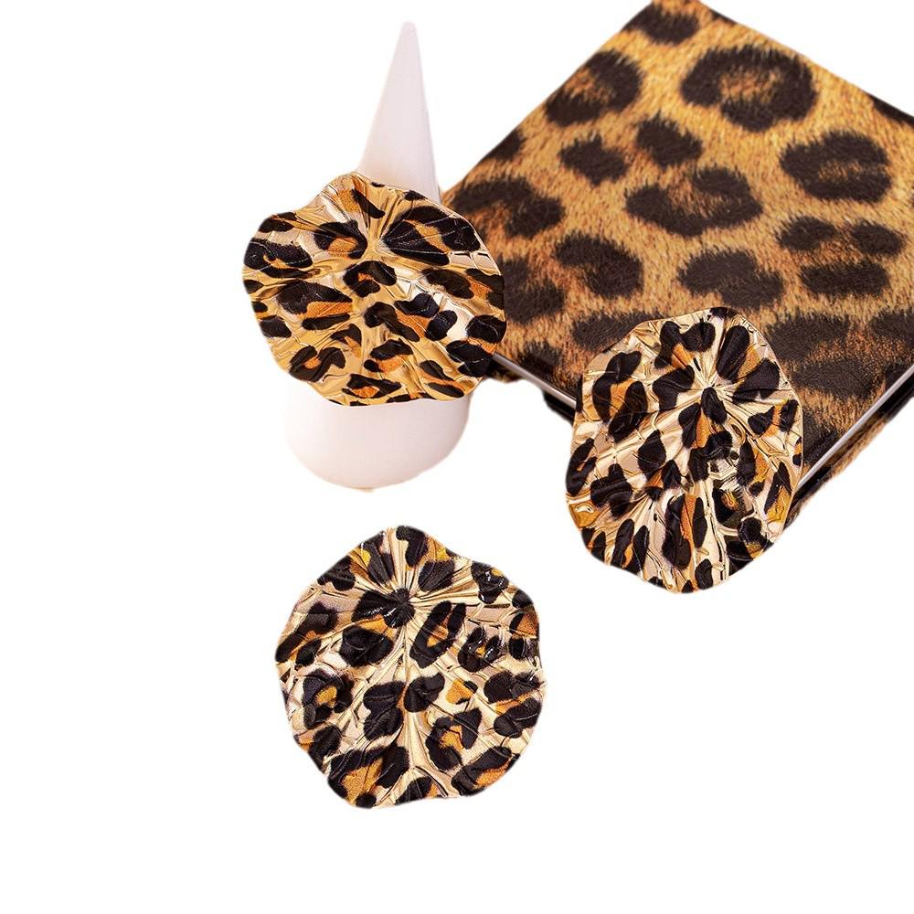 Retro Geometric Leopard Print Earrings and Ring Set