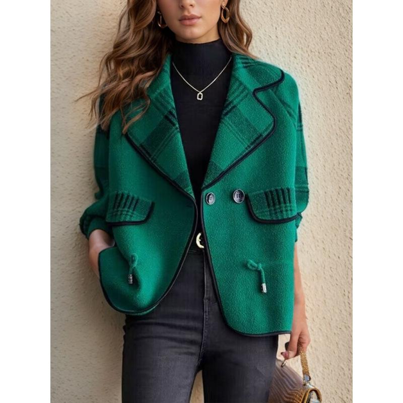 

Tooxika Женский зимний новый женский костюм воротник клетчатый вязаный кардиган повседневный короткий свитер куртка L