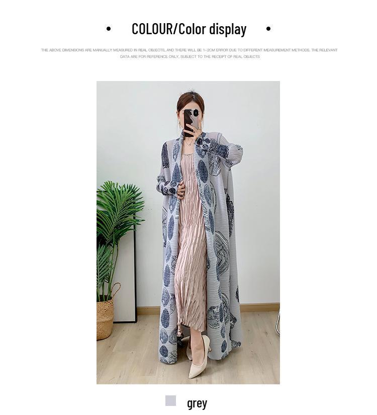 Trenci elegant de vară plisat pentru femei - Mărimi mari, Imprimat, Cardigan și Robă lungă în stil oriental mijlociu.