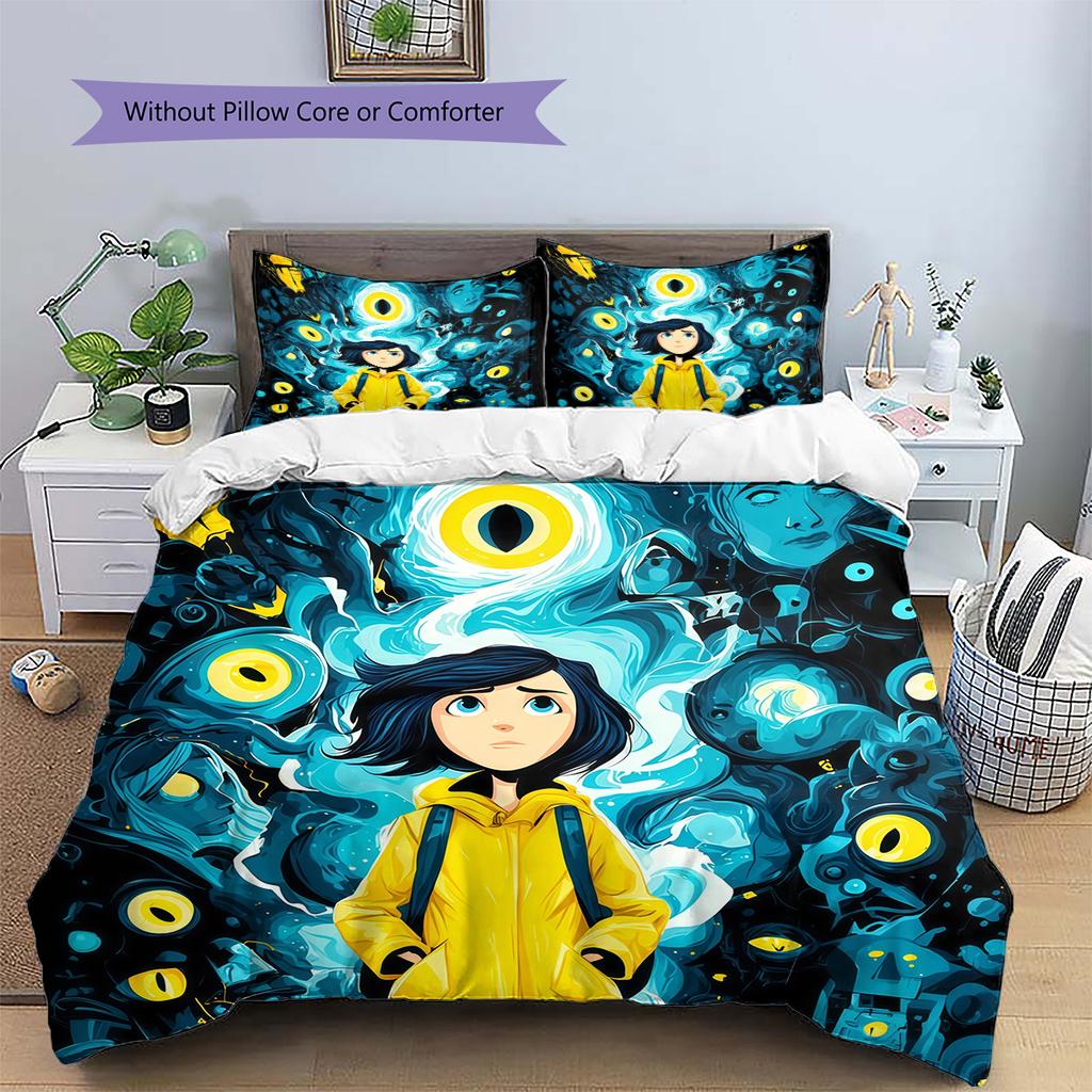 Coraline2 Pattern Bedding Quilt Set Home Decoration Gift (1 * Duvet Cover + 2 * Pillowcase Without Core)