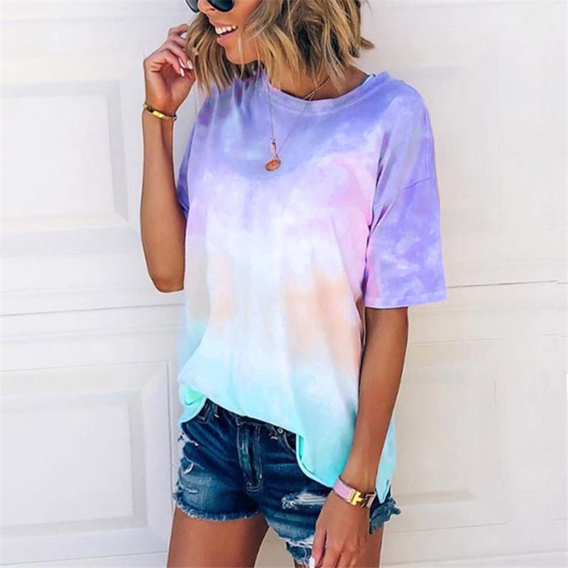 2026 Summer New Tie-Dye Gradient Print Loose T-Shirt Women's Top