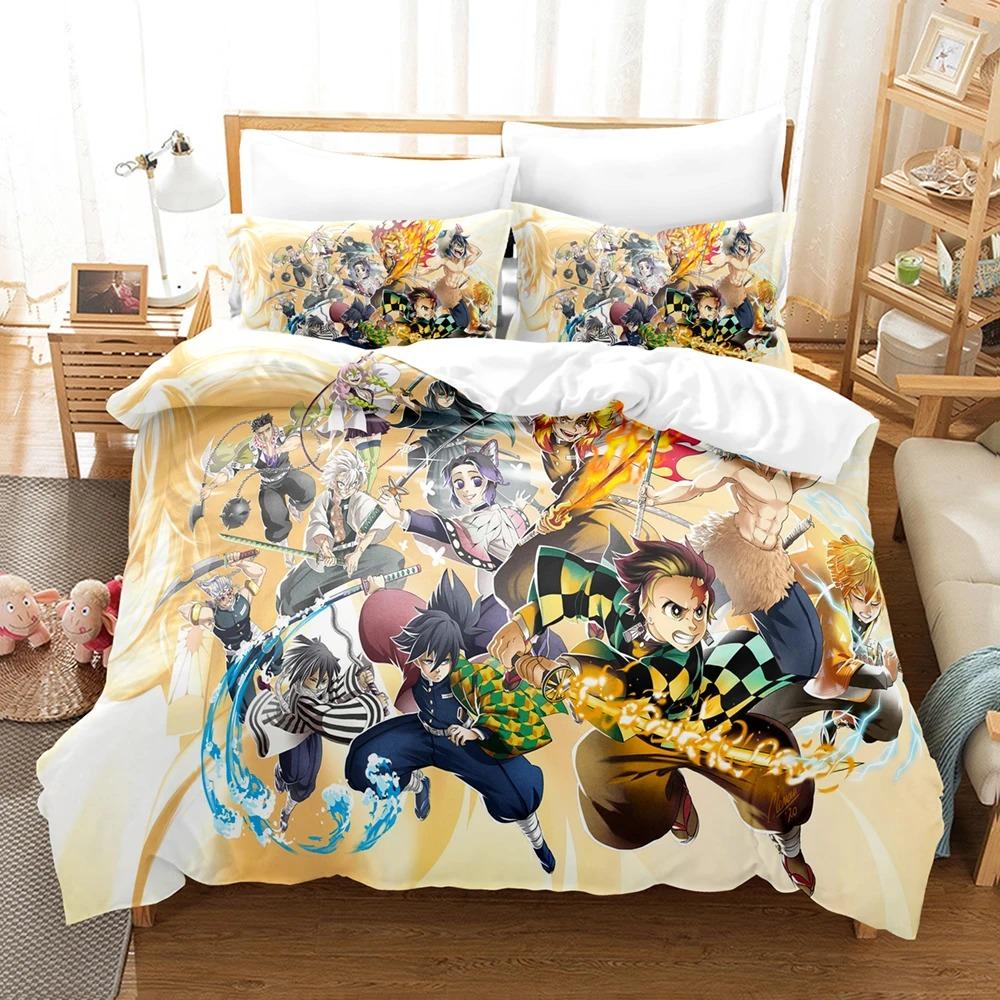 Anime Demon Slayer Bettwäschesets Kamado Nezuko Bettwäsche für Teenager-Mädchen Cartoon Twin Single Queen King Full Size Bettbezug-Set