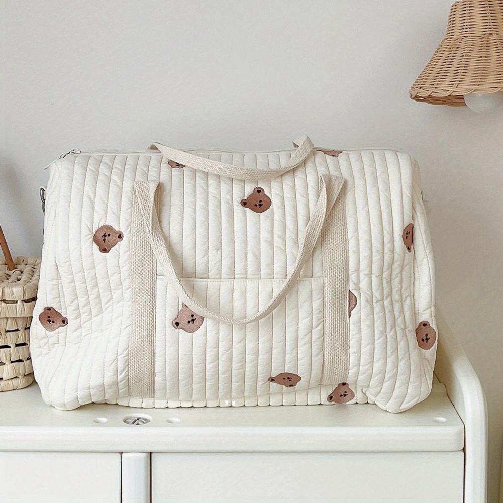 Baby Diaper Bag Embroidered Nappy Organizer Messenger Bag Cute Cartoon Shoulder Bag with Zipper Luggage Tote Bag for Travel