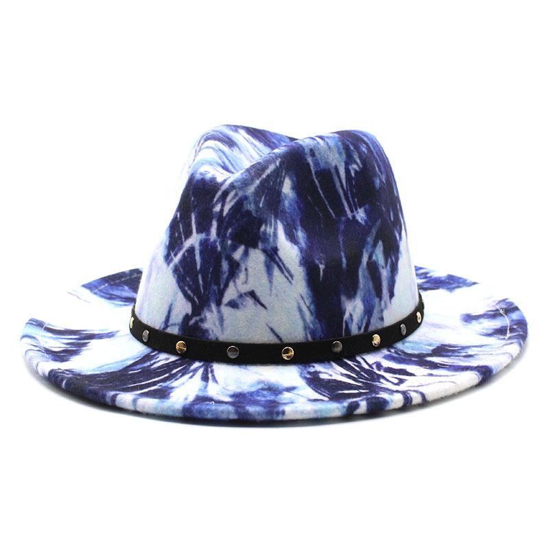 2021 Graffiti Print Big Brim Woolen Felt Hat Men'S And Women'S Top Hats Jazz Hat Felt Hat