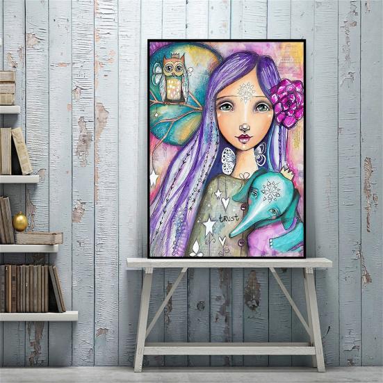 Kit di pittura fai da te con strass 5D, motivo ragazza in resina colorata, strass, arte, per adulti e bambini, disegno con strass dai colori vivaci, decorazione per la casa