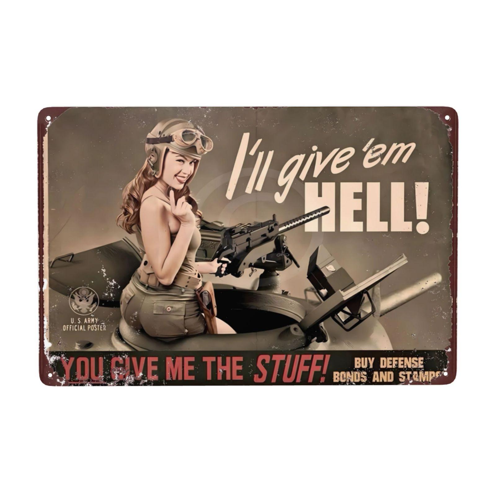 

Винтажные армейские металлические знаки Pin Up Girl, самолет, девушка с оружием, знак для гаража, бара, пещеры, настенный декор 12x8 дюймов 20x30cm