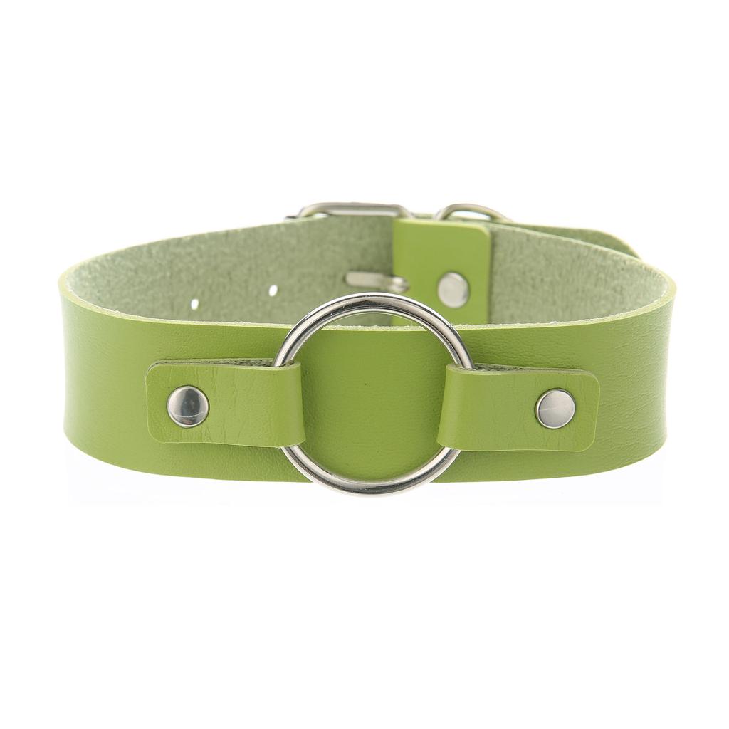 Unisex Round Ring PU Leather Choker, Harajuku Punk Adjustable Neck Collar
