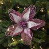 Glitter Christmas Flower Hollow Xmas Tree Ornaments Household Artificial Flowers  Spring Festival