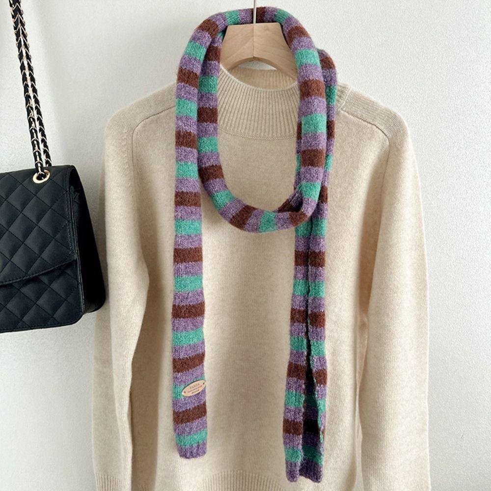 Narrow Cashmere Knitted Scarf Thickened Winter Shawl Soft Striped Scarf  Daily