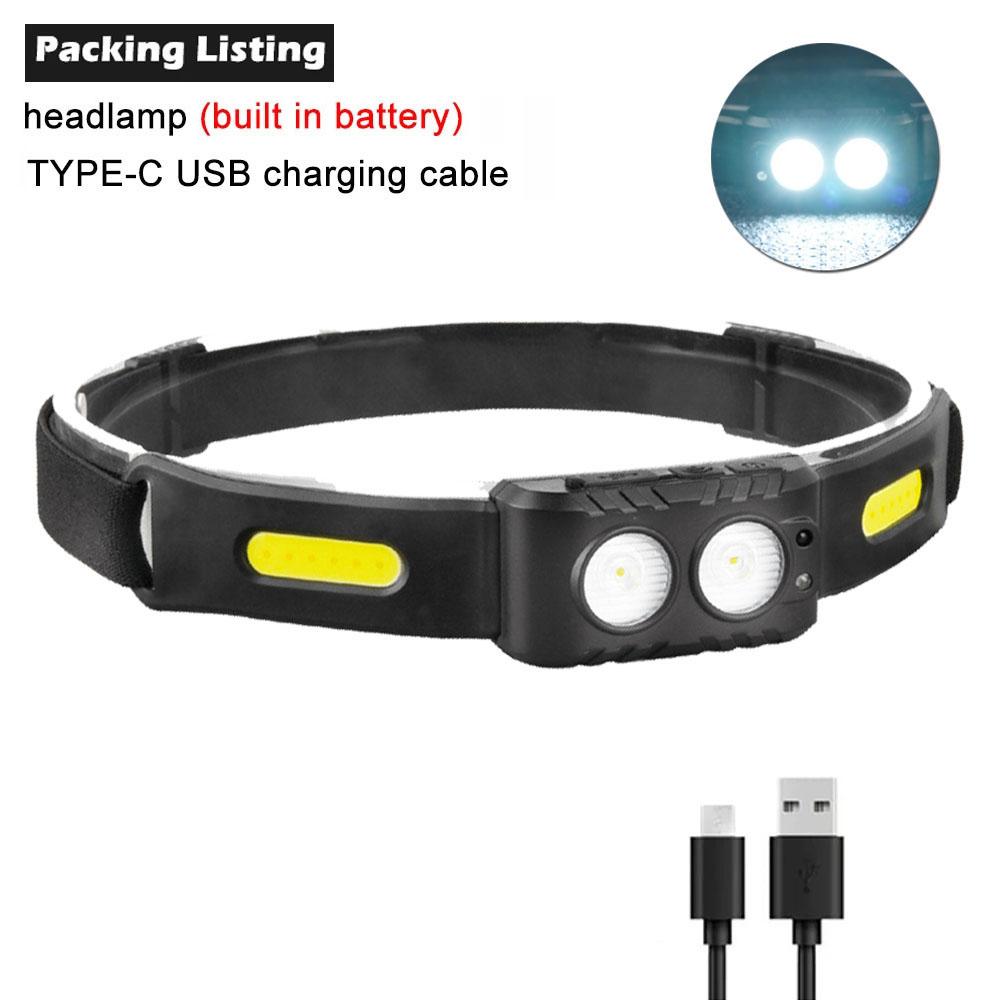 

Светодиодный налобный фонарь с датчиком USB, светодиодный налобный фонарь XPE+COB, светодиодный налобный фонарь для кемпинга, поисковый фонарь для рыбалки 1PC