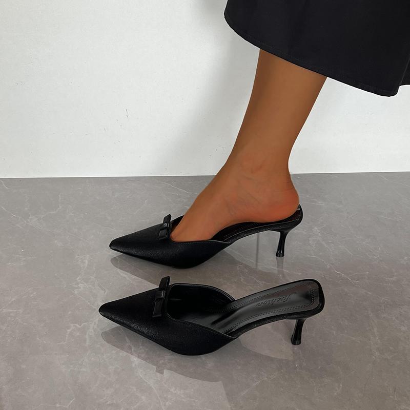 2025 Frühling Neu Schleife Leopardenmuster Damen Slipper Weiblich Spitz Zehenbereich Dünner Niedriger Absatz Sandale Damen Pantoletten Schuhe Zapatos Mujer