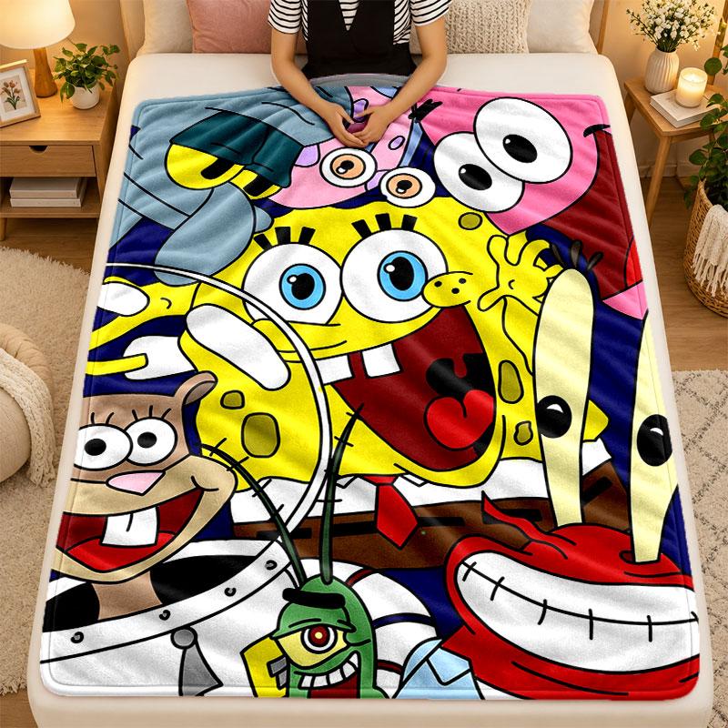 Flannel BlanketSpongeBob Football Warm Soft Throw Blanket for Indoor Sofa Bed Living Room Use