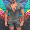 Camicia monopezzo con cerniera di tendenza estiva da uomo Pantaloncini con cerniera a maniche corte da uomo Tutina tinta unita