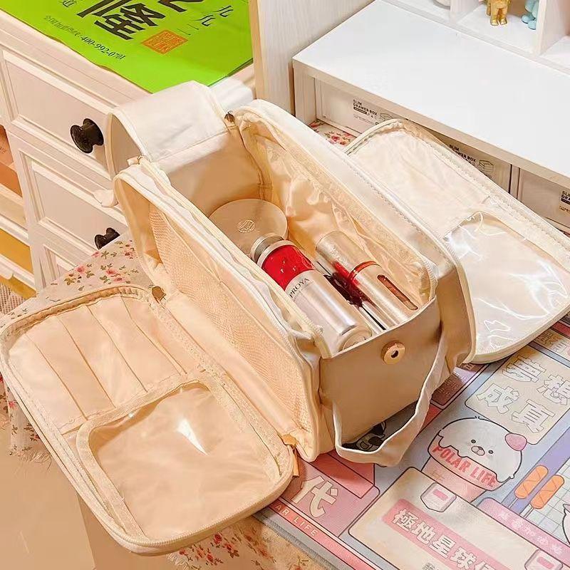 

Large Capacity Portable Double-Open Cosmetic Travel Bag Double Zipper, Three Compartments слоновая кость
