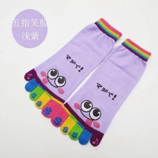 Cute Casual Five-toe Mid-tube Finger Show Fun Short Cartoon Cotton Smiley Bear Socks