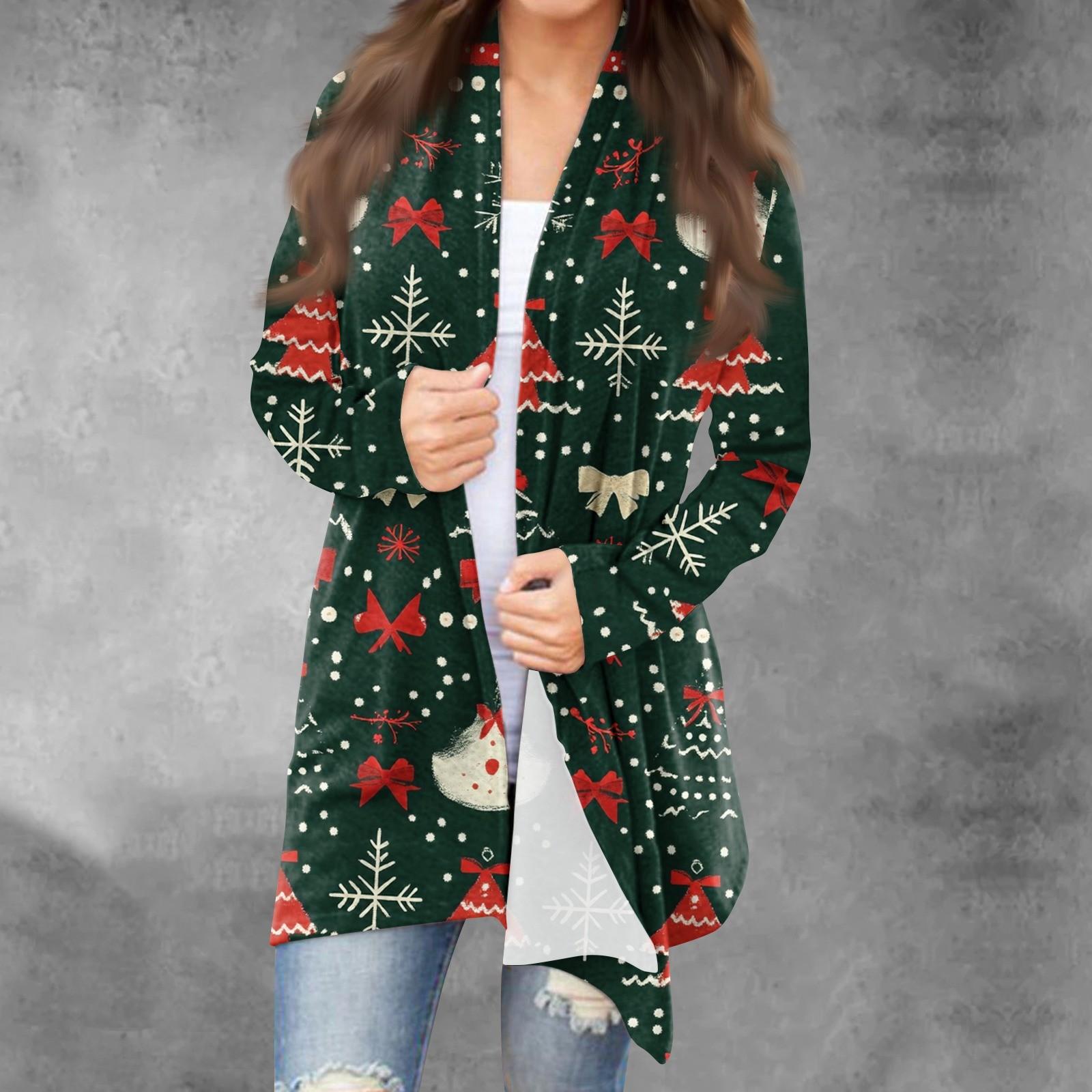 

Женская модная рождественская куртка с принтом, повседневный кардиган с длинным рукавом, пальто XXXXXL