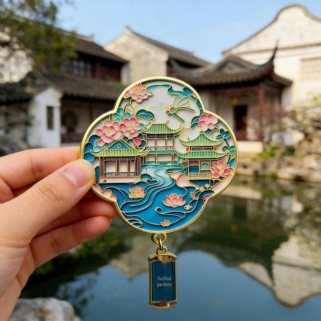 Humble and Lingering Garden Scenic Enamel Metal Magnet - Cultural Souvenir