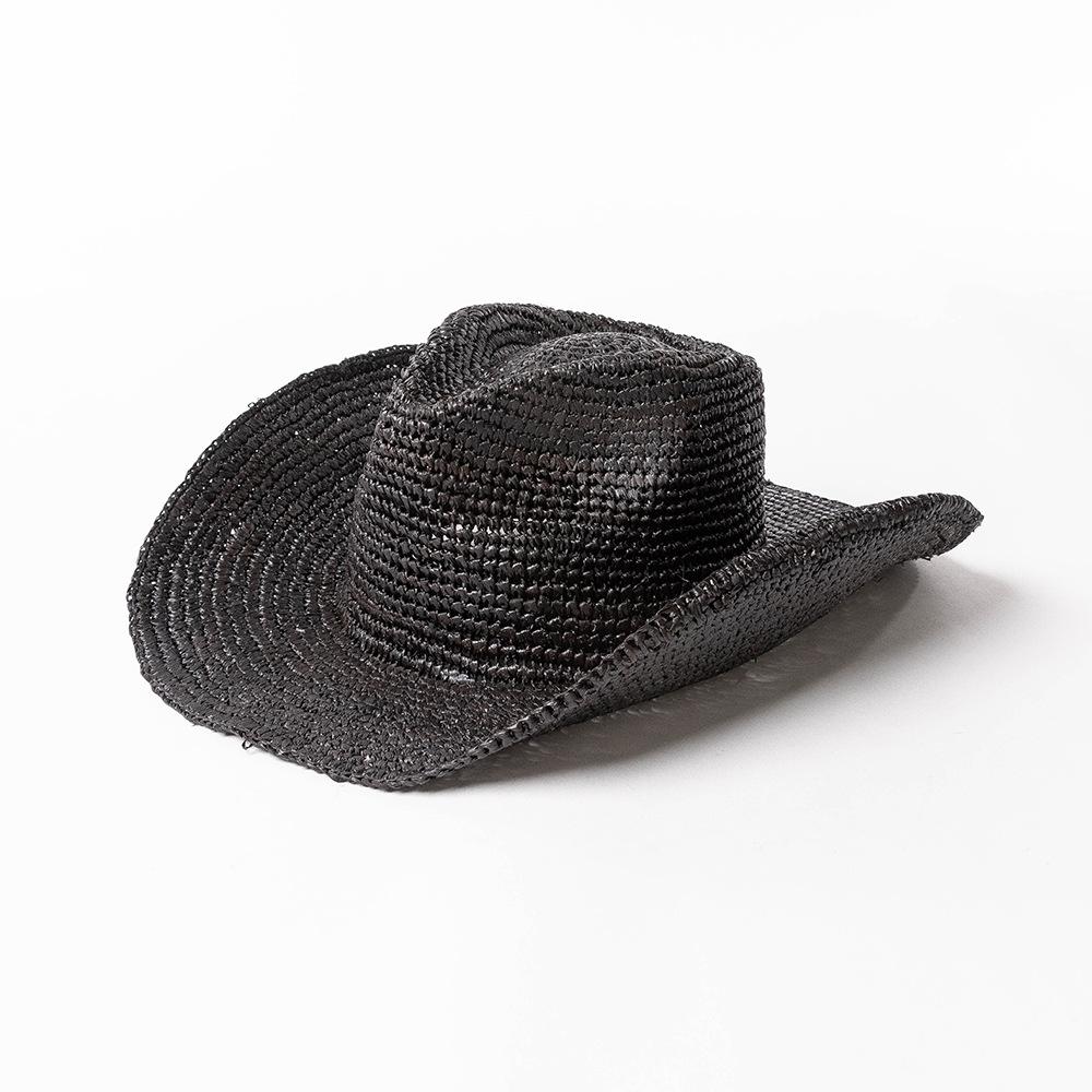 raffia Cowboy straw hat 9cm Brim  sunshade vacation  hand-woven crochet men and women beach sun protection western cowboy hats