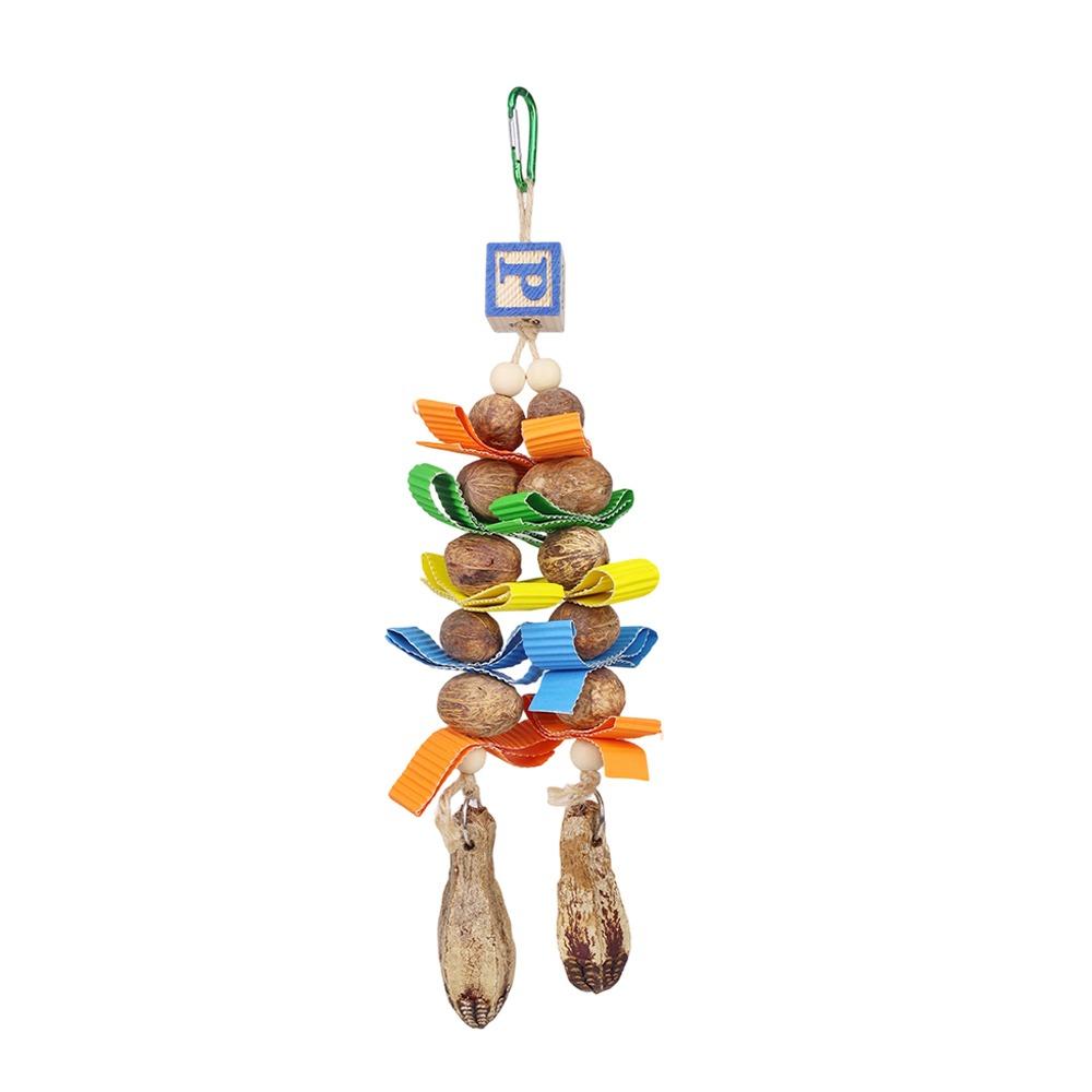 Durable Straw Hat Bird Toy Ball Fruit Shape Birdcage Decoration Boredom Relieving Colorful Parrot Toys Pet Bird