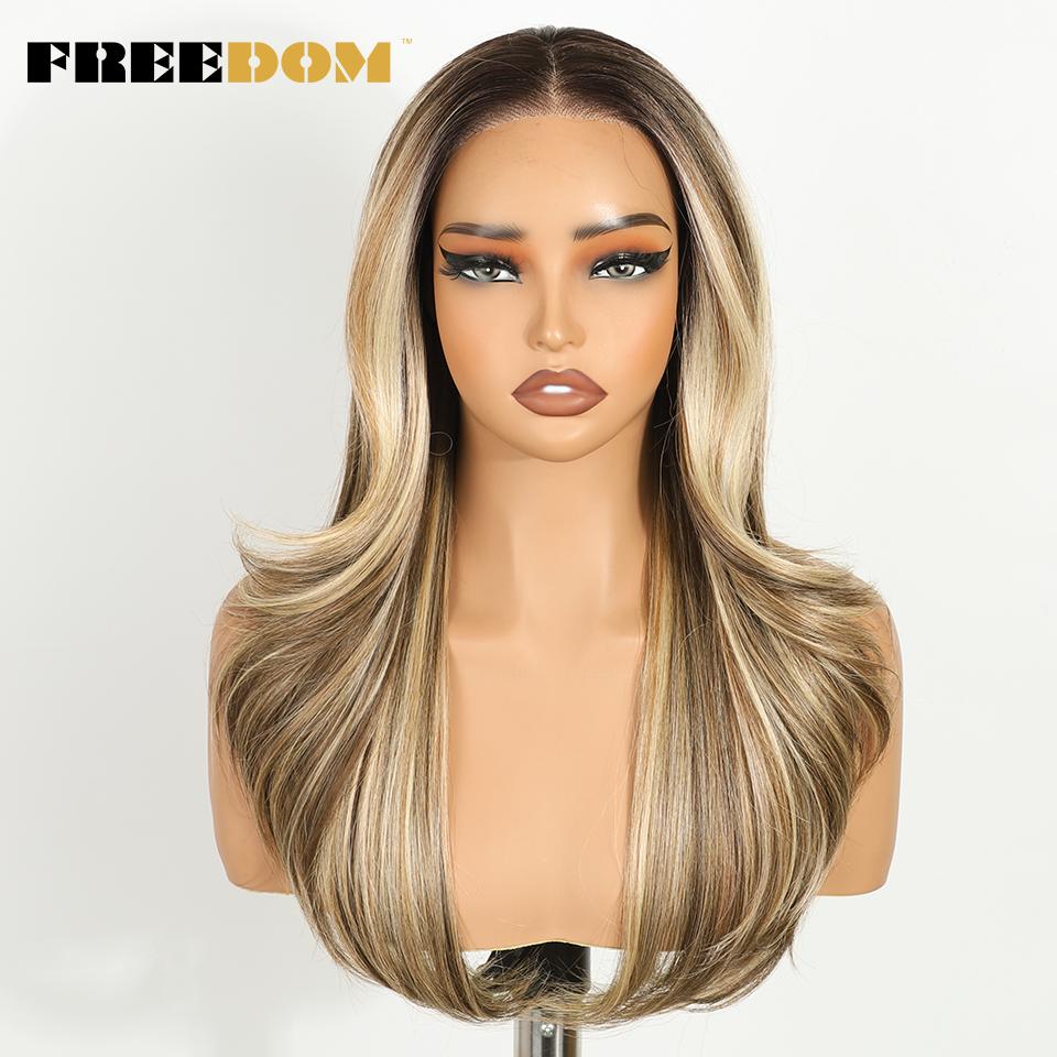FREEDOM Synthetic Lace Front Wigs For Women 20 Inch Ombre Blonde Wavy Layered Wig 6X4 Pre Plucked Wear And Go Glueless Lace Wigs