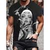 Men's with Smoking Nun 3D Graphic T-Shirt Black Casual Summer